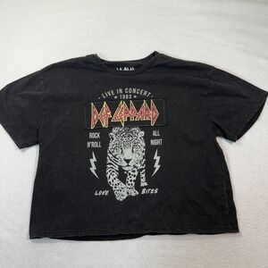 Def Leppard Crop Top Women XL‎ Black Graphic Band 1983 Love Bites Rock VTG Style